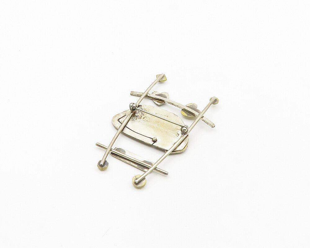 925 Sterling Silver  Vintage Modernist Un Chat Etched 2 Tone Brooch Pin BP7239