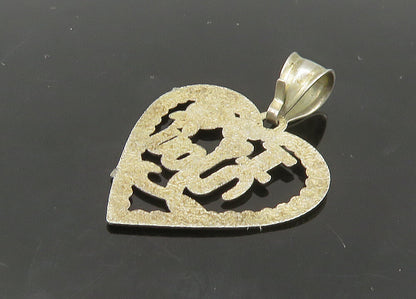 925 Sterling Silver  Vintage Floral I Love You Open Heart Pendant  PT18680