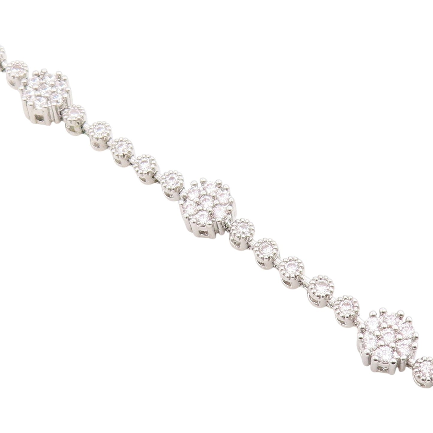 925 Sterling Silver Vintage Bracelet Elegant CZ Floral Blossom Link  BT12221