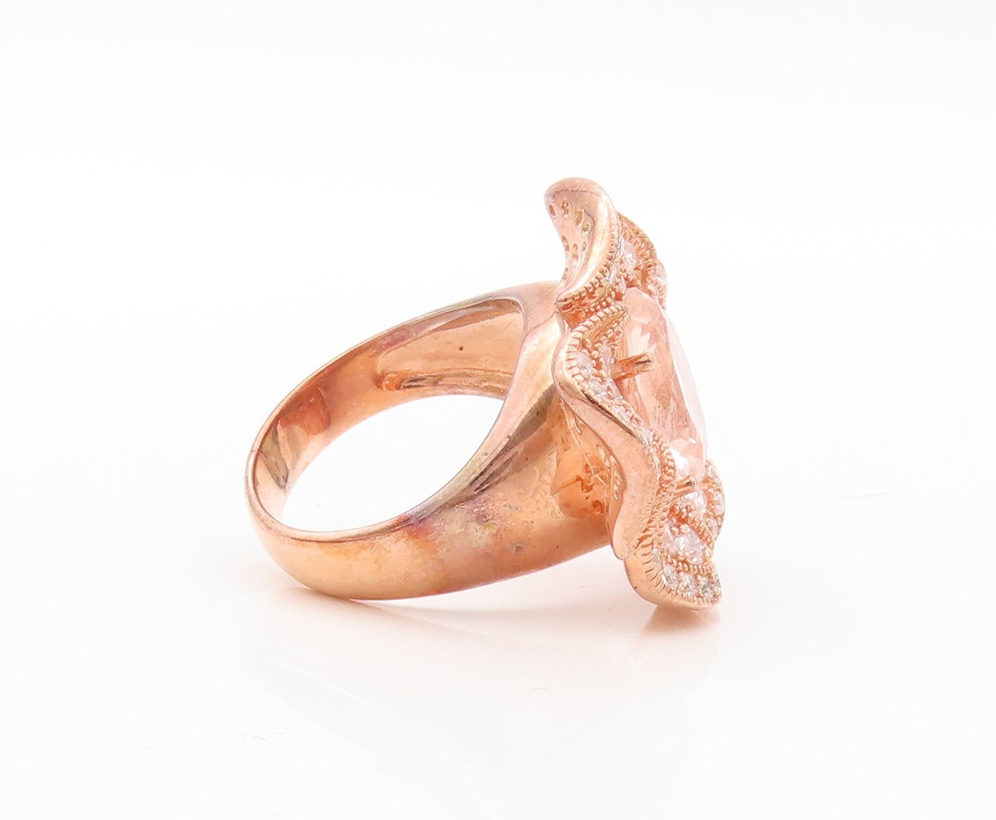 925 Sterling Silver Vintage Ring Rose Gold Plated CZ Inlay Flower  Sz 7  RG30684