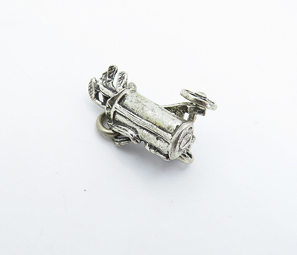 925 Sterling Silver  Vintage Petite Bag Of Golf Clubs Sports Pendant  PT4935