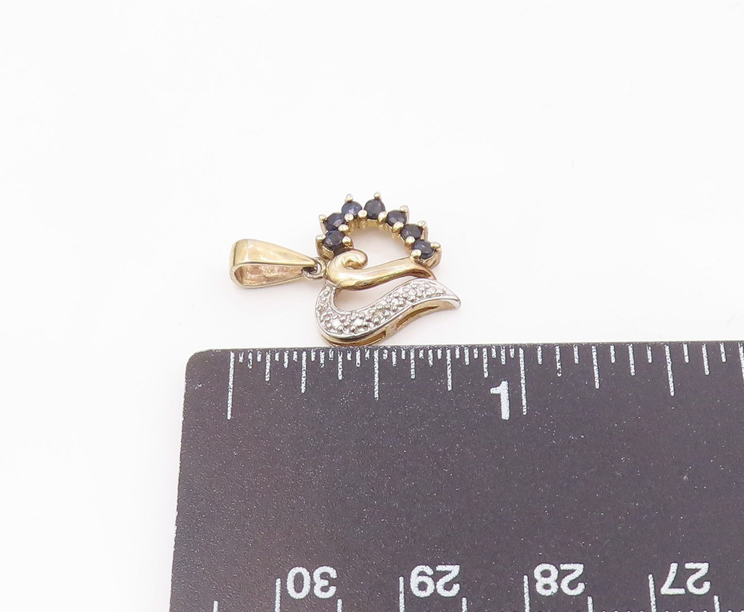 925 Sterling Silver  Vintage Genuine Diamond & Sapphire Heart Pendant  PT18070