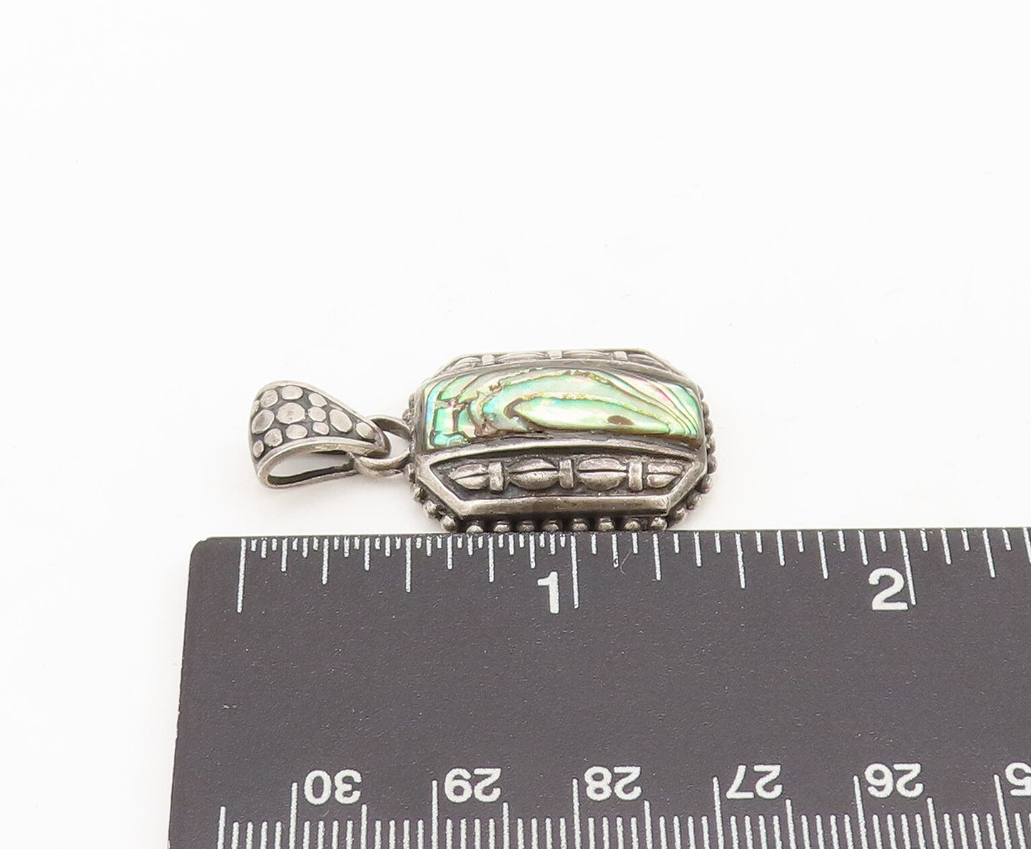 925 Sterling Silver Vintage Pendant Carved Domed Rectangular Abalone  PT22515