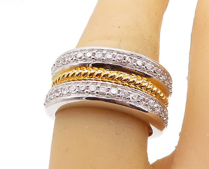 925 Sterling Silver  Cubic Zirconia Two Tone Shiny Twist Band Ring Sz 7 RG6571