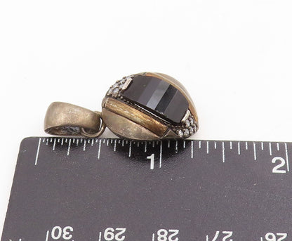 10k Gold & 925 Sterling Silver Vintage Pendant Black Onyx & CZ Charm  PT25401