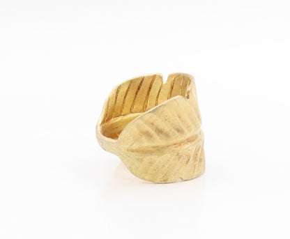 925 Sterling Silver Vintage Ring Gold Plated Carved Foliate Leaf Sz 7 RG34651