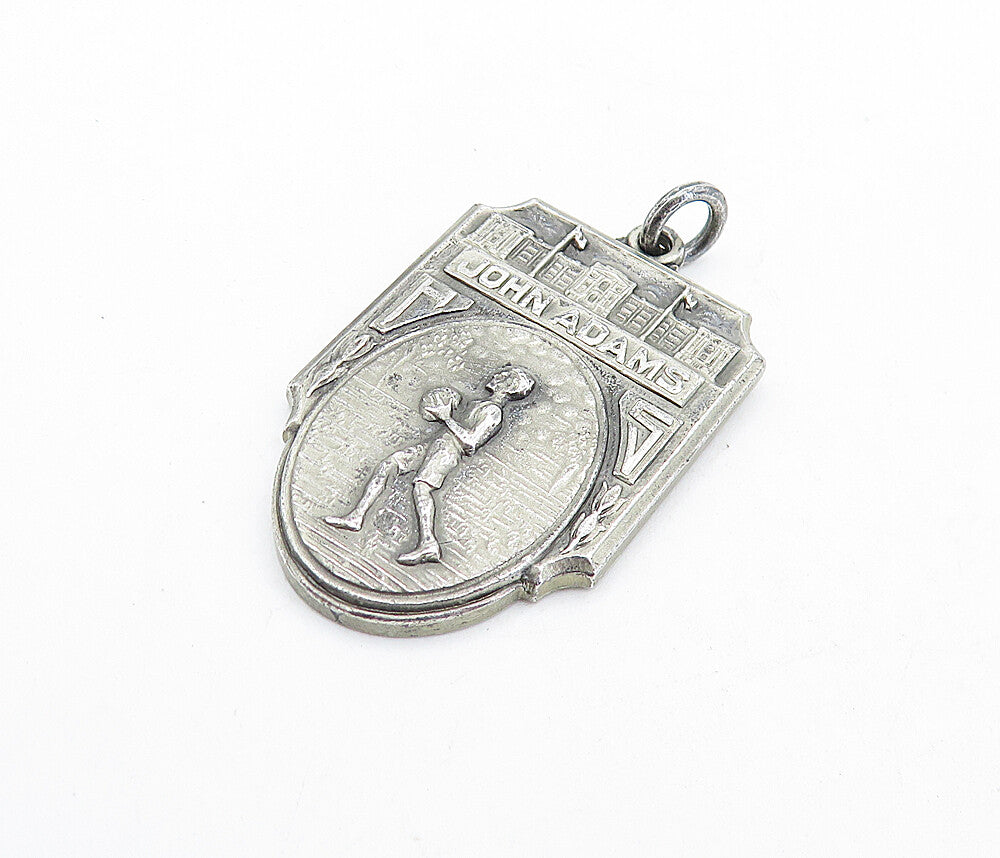 925 Sterling Silver  Vintage Dark Tone John Adams 1939 Drop Pendant  PT4760