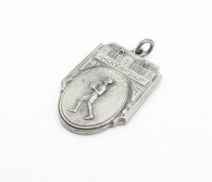 925 Sterling Silver  Vintage Dark Tone John Adams 1939 Drop Pendant  PT4760