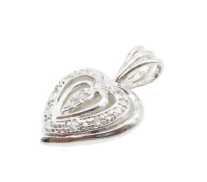 925 Sterling Silver  Shiny Cubic Zirconia Cutout Love Heart Pendant  PT12935