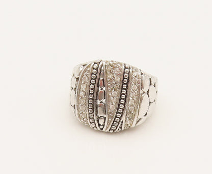 925 Silver  Vintage Beaded Cubic Zirconia Cobblestone Ring Sz 7  RG26283
