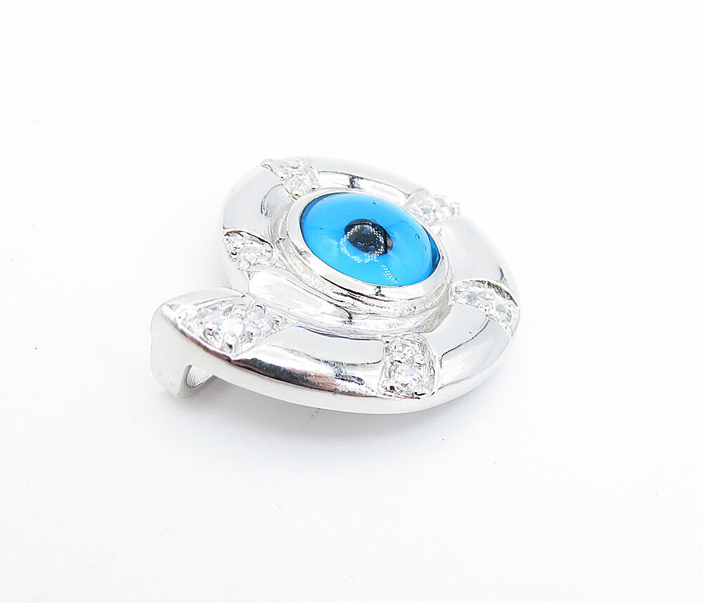 925 Sterling Silver  Sparkling Cubic Zirconia Evil Eye Swirl Pendant  PT5835