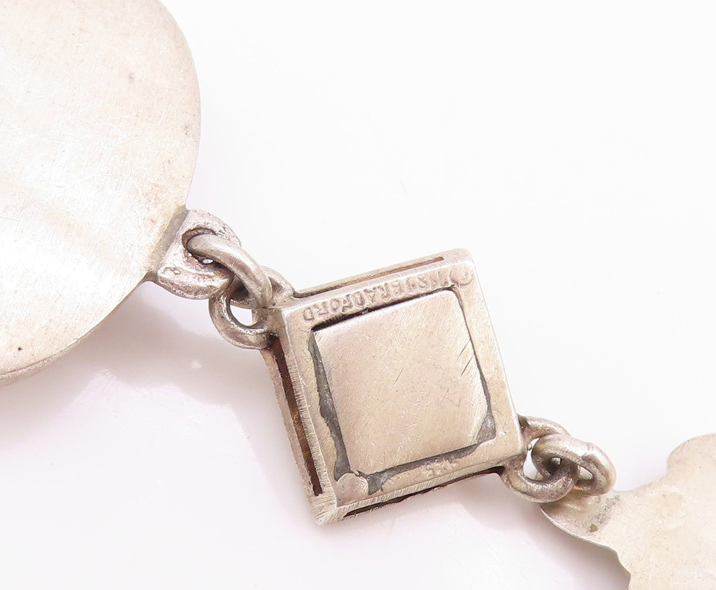 925 Sterling Silver Vintage Bracelet Square Onyx & Designer Sphere Links BT11253