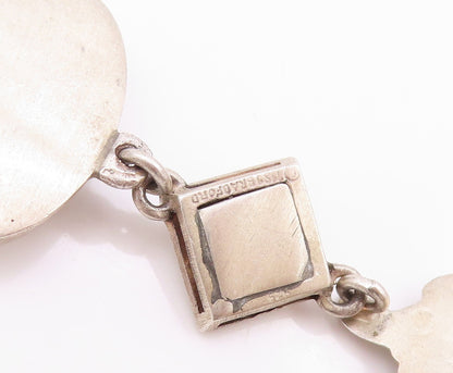 925 Sterling Silver Vintage Bracelet Square Onyx & Designer Sphere Links BT11253