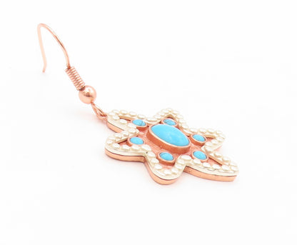 925 Sterling Silver Vintage Earrings Gold Plated Turquoise Cutout Star  EG13386