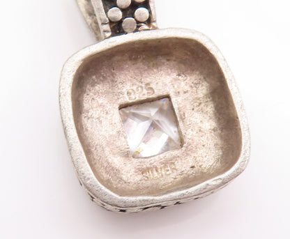 925 Sterling Silver Vintage Pendant Square Cut CZ Pebble Effect Carved   PT23093
