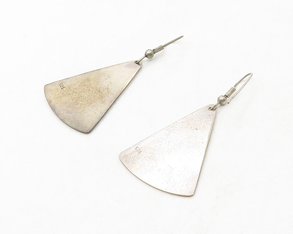 925 Sterling Silver  Vintage Dark Tone Triangle Smooth Dangle Earrings  EG6691