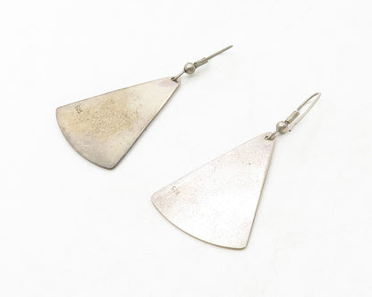 925 Sterling Silver  Vintage Dark Tone Triangle Smooth Dangle Earrings  EG6691