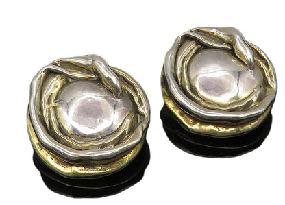 925 Sterling Silver  Vintage Modernist Sculpted Non Pierce Earrings  EG5705