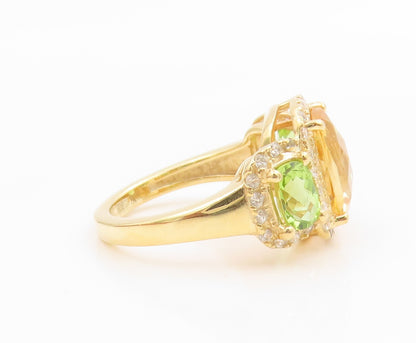 925 Sterling Silver Vintage Ring Real Diamonds & Gemstones  Sz 6.5  RG35614
