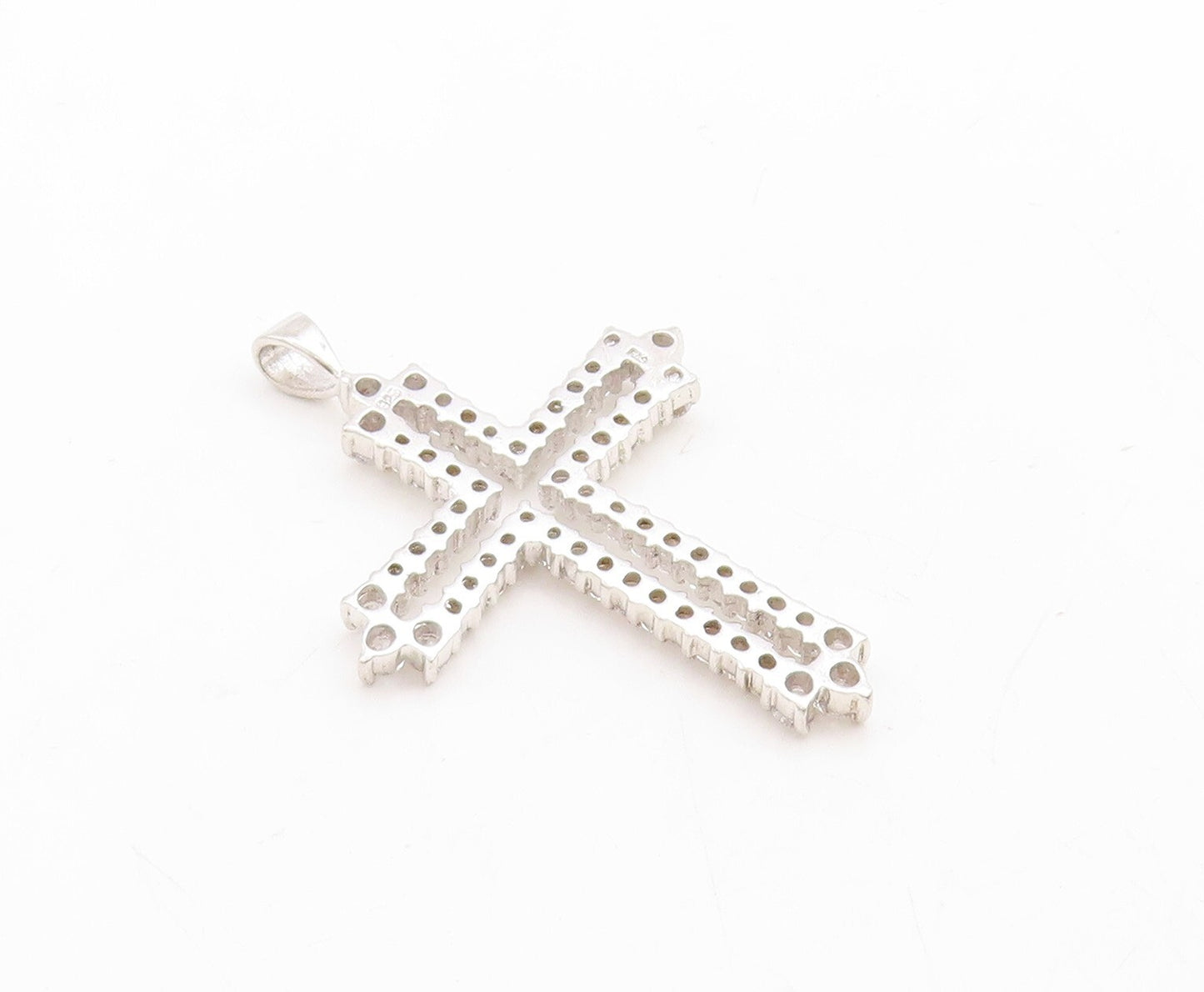 925 Sterling Silver Vintage Pendant Topaz Band Cutout Religious Cross  PT23707