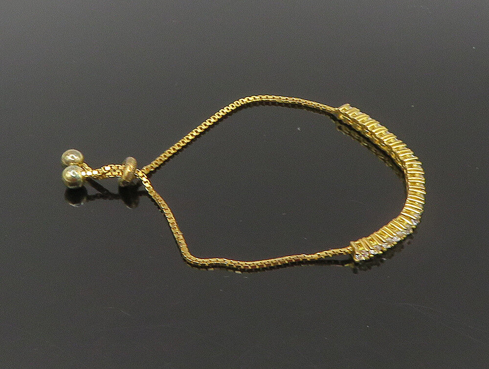 Gold Over 925 Silver  Cubic Zirconia Adjustable Child Box Chain Bracelet BT1104