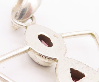 925 Sterling Silver Vintage Pendant Oval & Triangle Cut Garnet Triangle  PT23410