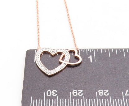 925 Silver  Genuine Diamond Rose Gold Plated Love Heart Chain Necklace  NE2063