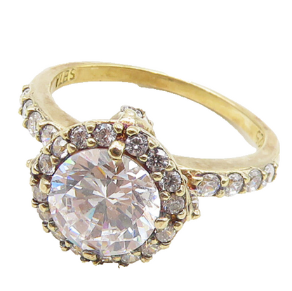 SETA 925 Silver   Cubic Zirconia Solitaire With Accents Ring Sz 8  RG17403