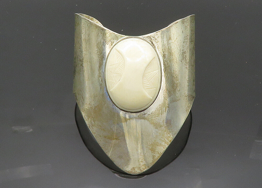 CELIA SEBIRI 925 Silver  Vintage Carved Stone Pointed Cuff Bracelet  BT8182