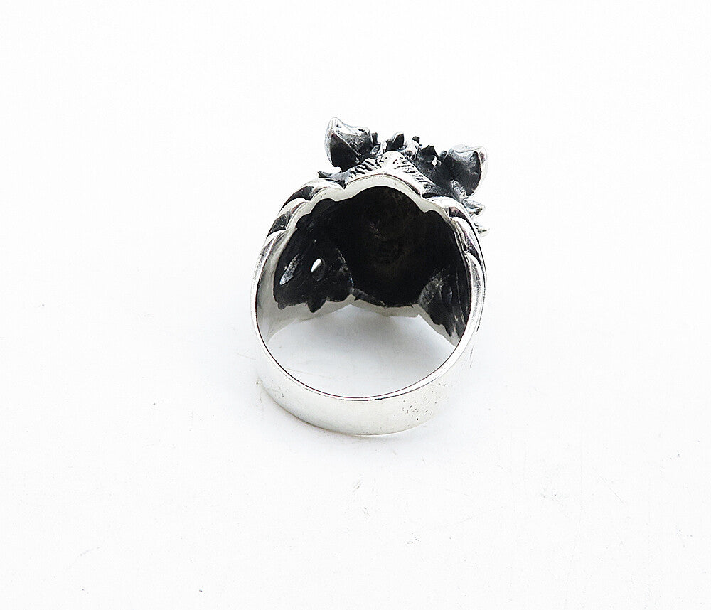 925 Sterling Silver  Vintage Sculpted Wolf's Head Band Ring Sz 8.5  RG5379