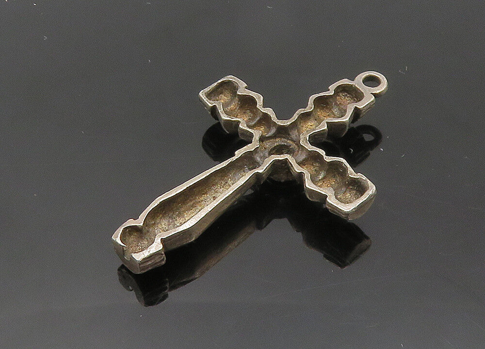 925 Sterling Silver  Vintage Cubic Zirconia Religious Cross Pendant  PT16747