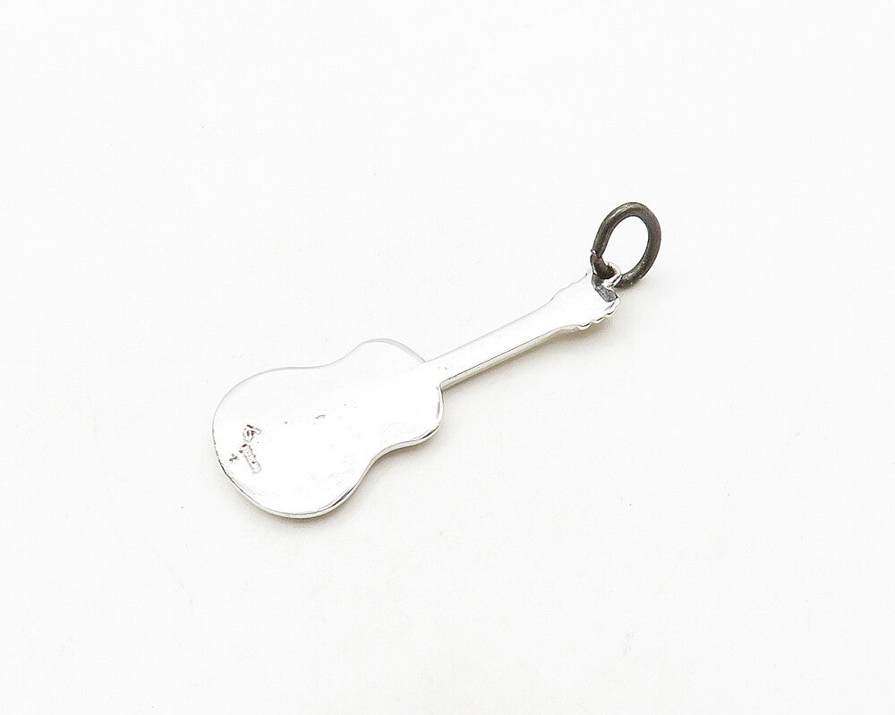 925 Sterling Silver  Vintage Shiny Guitar Instrument Motif Pendant  PT15534