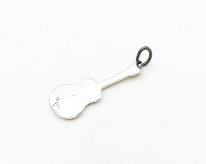 925 Sterling Silver  Vintage Shiny Guitar Instrument Motif Pendant  PT15534