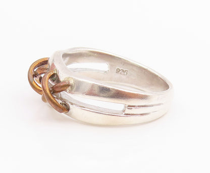925 Sterling Silver Vintage Ring Two Tone Cross Stitch Band  Sz 10  RG34506