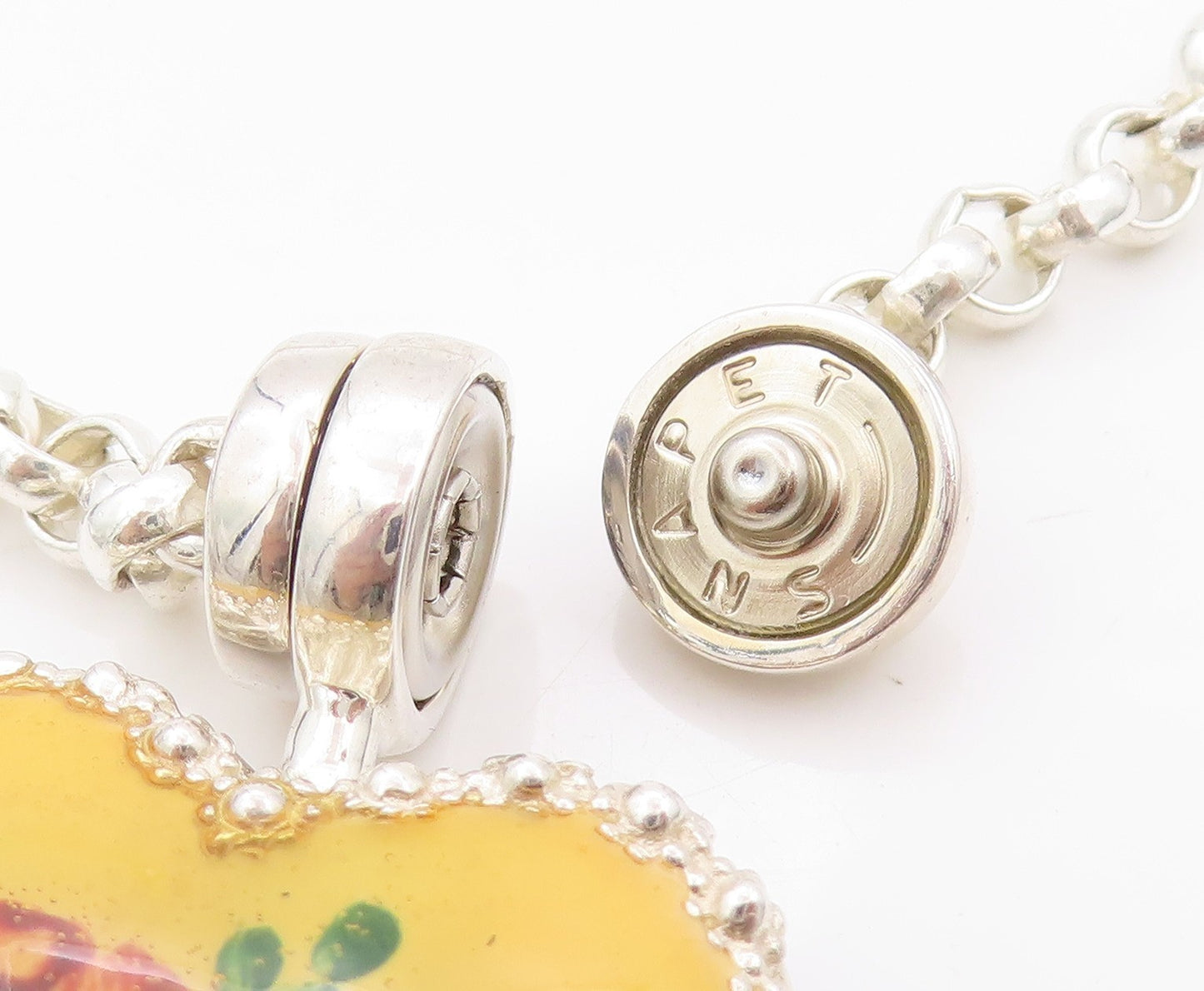 925 Sterling Silver Vintage Necklace ESPO SIG Floral Enameled Heart  NE4502