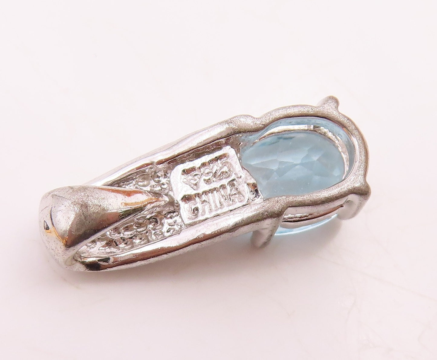 925 Sterling Silver  Shiny Genuine Diamond & Blue Topaz Pendant  PT13890