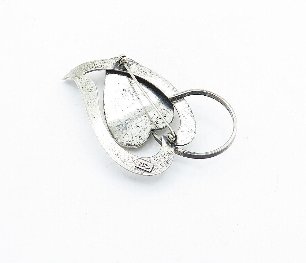 BEAU 925 Sterling Silver  Vintage Modernist Floral Leaf Brooch Pin  BP2363