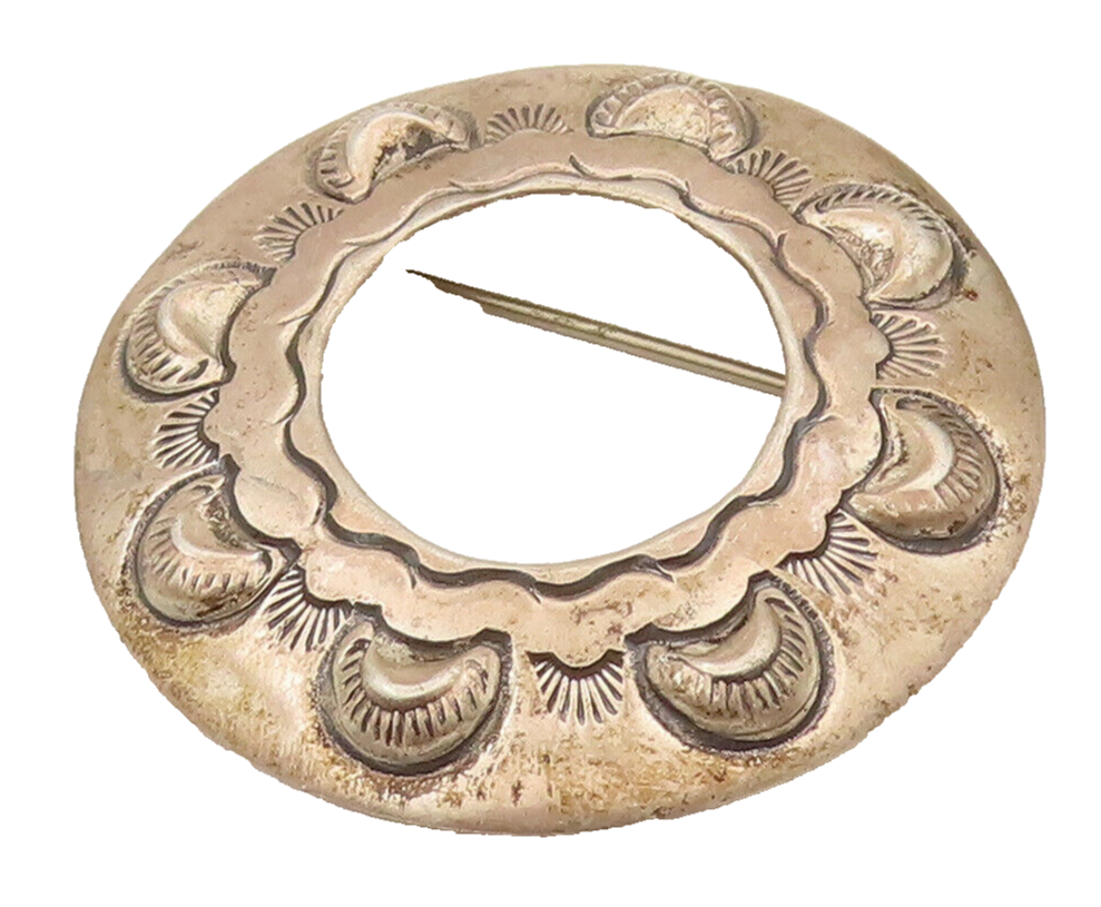 NAVAJO 925 Silver  Vintage Open Center Etched Lines Flower Brooch Pin  BP10239