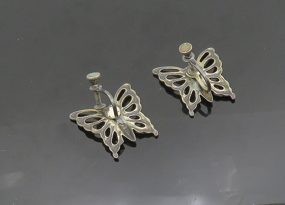 925 Sterling Silver  Vintage Dark Tone Butterfly Non Pierce Earrings  EG9857