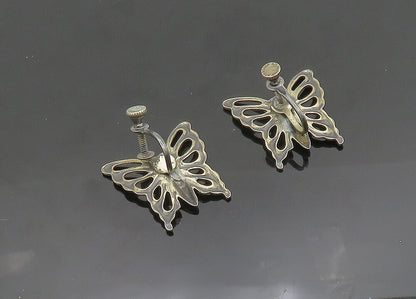 925 Sterling Silver  Vintage Dark Tone Butterfly Non Pierce Earrings  EG9857