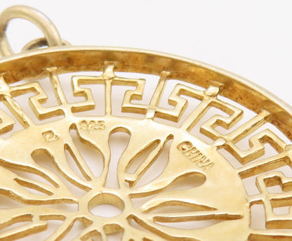 925 Sterling Silver Vintage Pendant Gold Plated Cutout Maze Key Sun  PT23514
