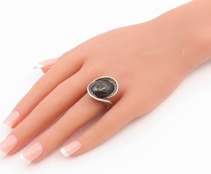 925 Sterling Silver Vintage Ring Modernist Labradorite Band  Sz 8.5  RG36798