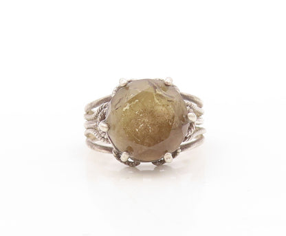 925 Sterling Silver Vintage Ring Dark Tone Round Cut Smoky Quartz  Sz 6  RG31144