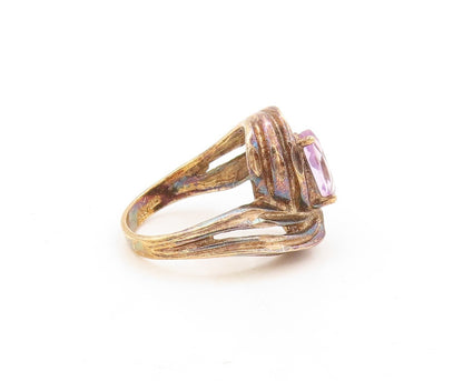 925 Sterling Silver Vintage Ring Gold Plated Designer Amethyst  Sz 6.5  RG31016