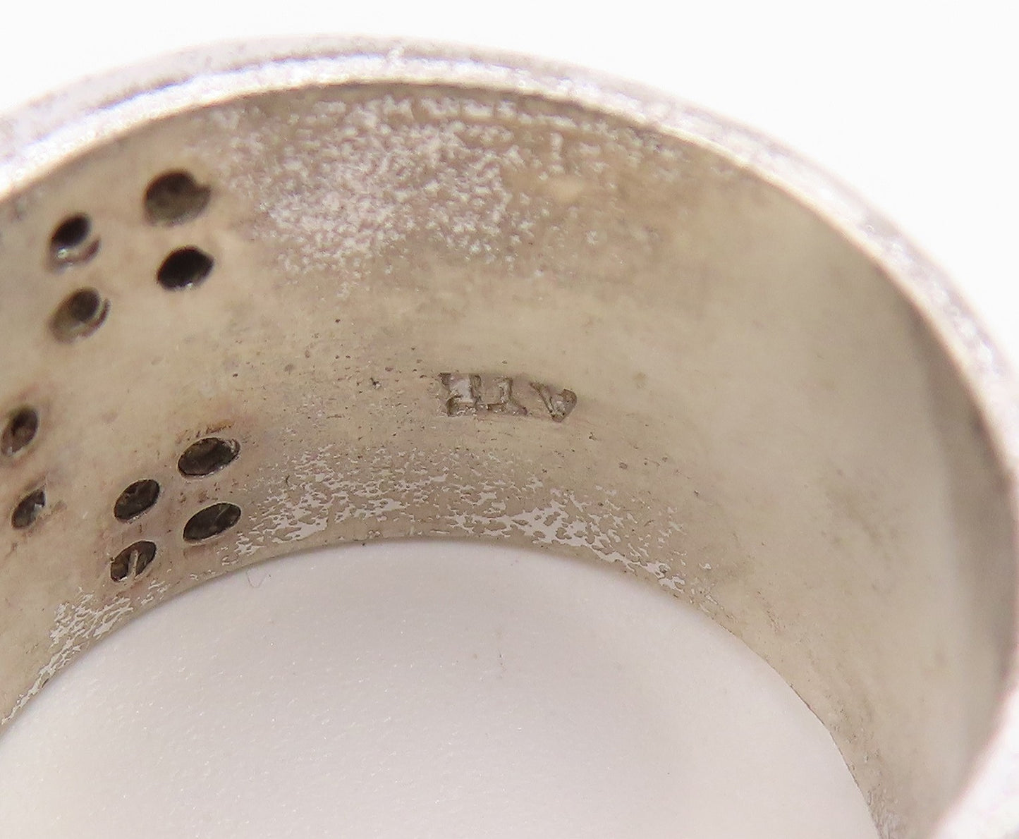 925 Sterling Silver Vintage Ring Modernist CZ Checkerboard Band  Sz 6  RG36877