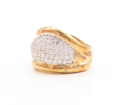 925 Sterling Silver Vintage Ring Gold Plated Bordered CZ Wave Inlay Sz 8 RG30097