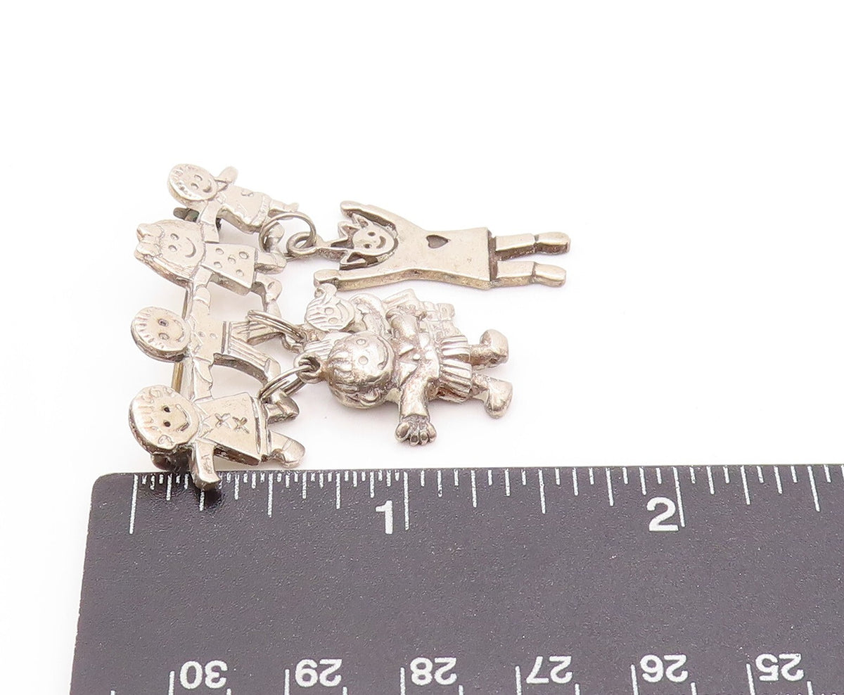 925 Sterling Silver Vintage Brooch Cutout Happy Children Playing  BP11521