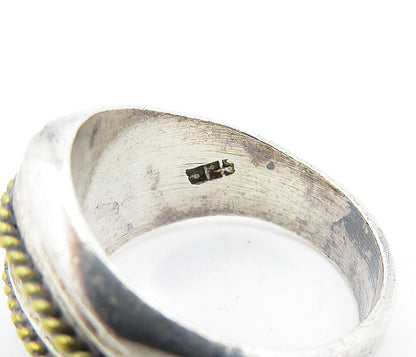 MEXICO 925 Silver  Vintage Two Tone Rope Twist Dome Band Ring Sz 8.5  RG6952