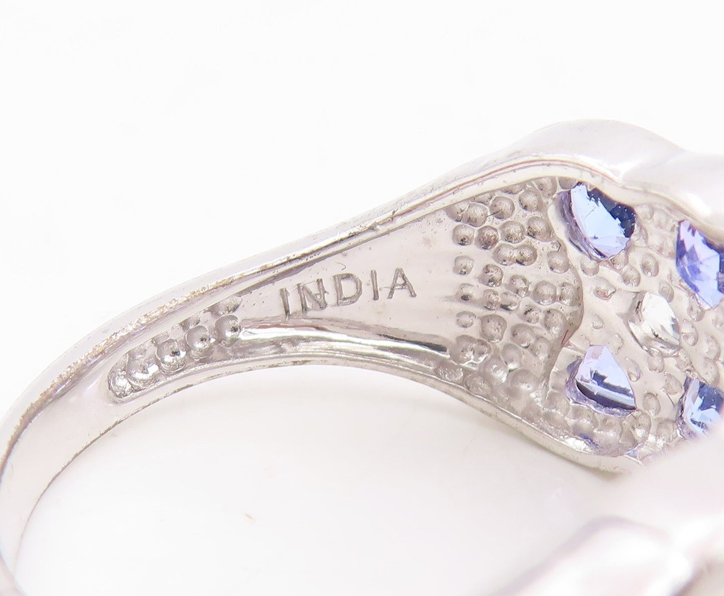 925 Sterling Silver Vintage Ring Tanzanite & CZ Statement Band  Sz 9  RG35000
