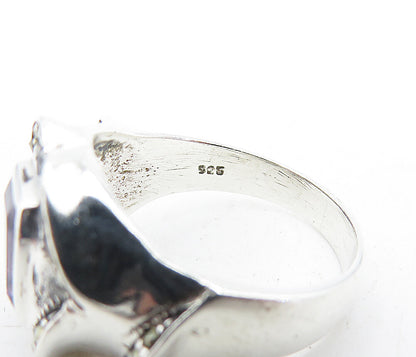 925 Sterling Silver  Amethyst & Marcasite Shiny Cocktail Ring Sz 7  RG5685